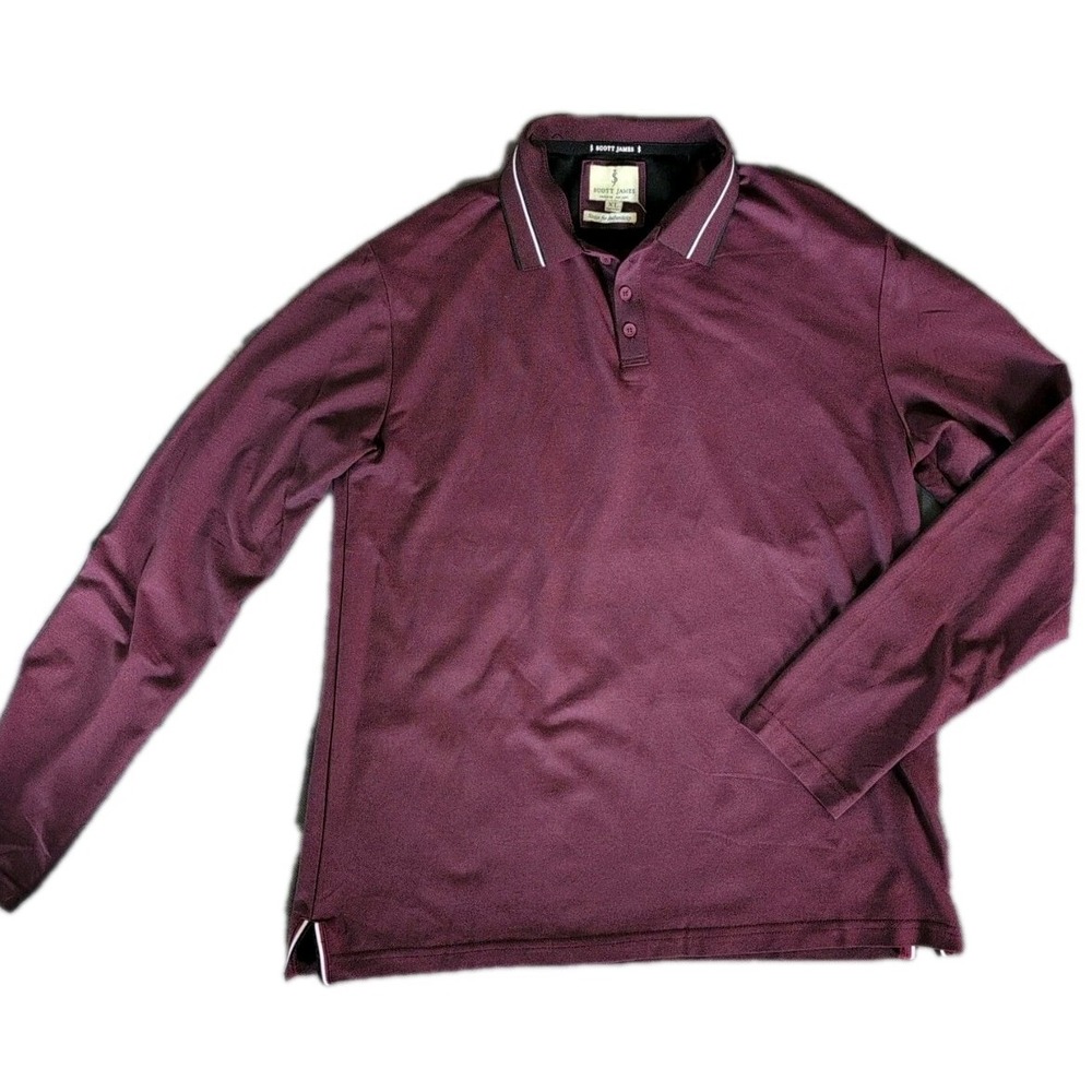 Scott James Maroon Long Sleeve Polo Shirt Mens XL Burgundy Cotton Golf Casual
